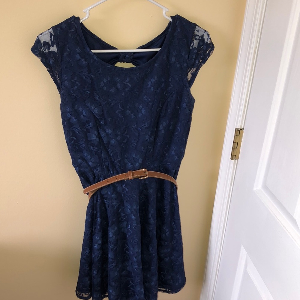A. Byer Blue Floral Lace Dress